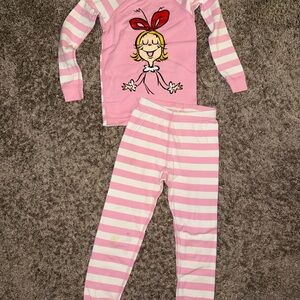 Hanna Andersson Pink and White Striped Kids Pajamas featuring Cindy Lou Who